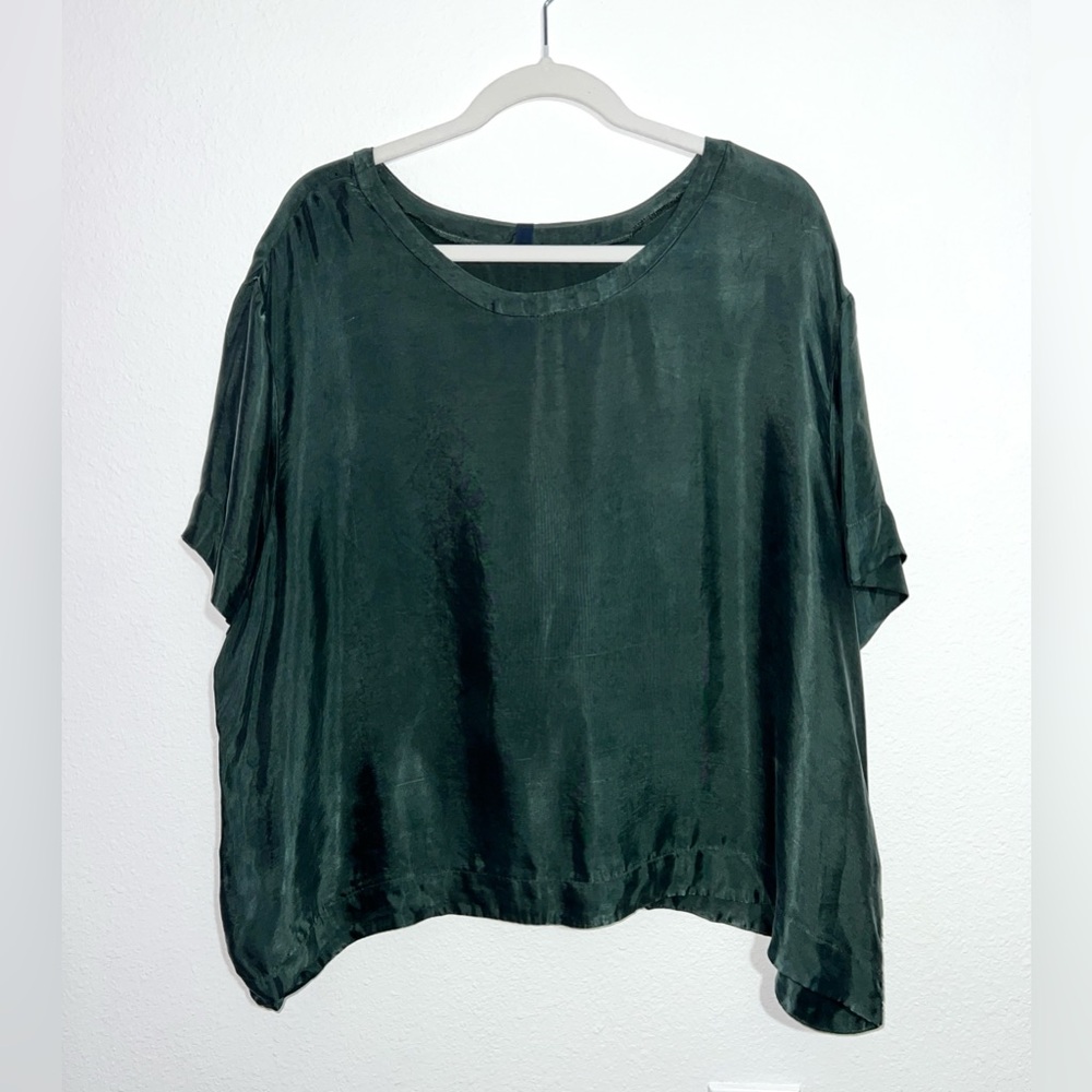 Harper Wilde Blouse Womens 2XL Hunter Green Cupro Scoop Neck Dolman Boxy Relaxed